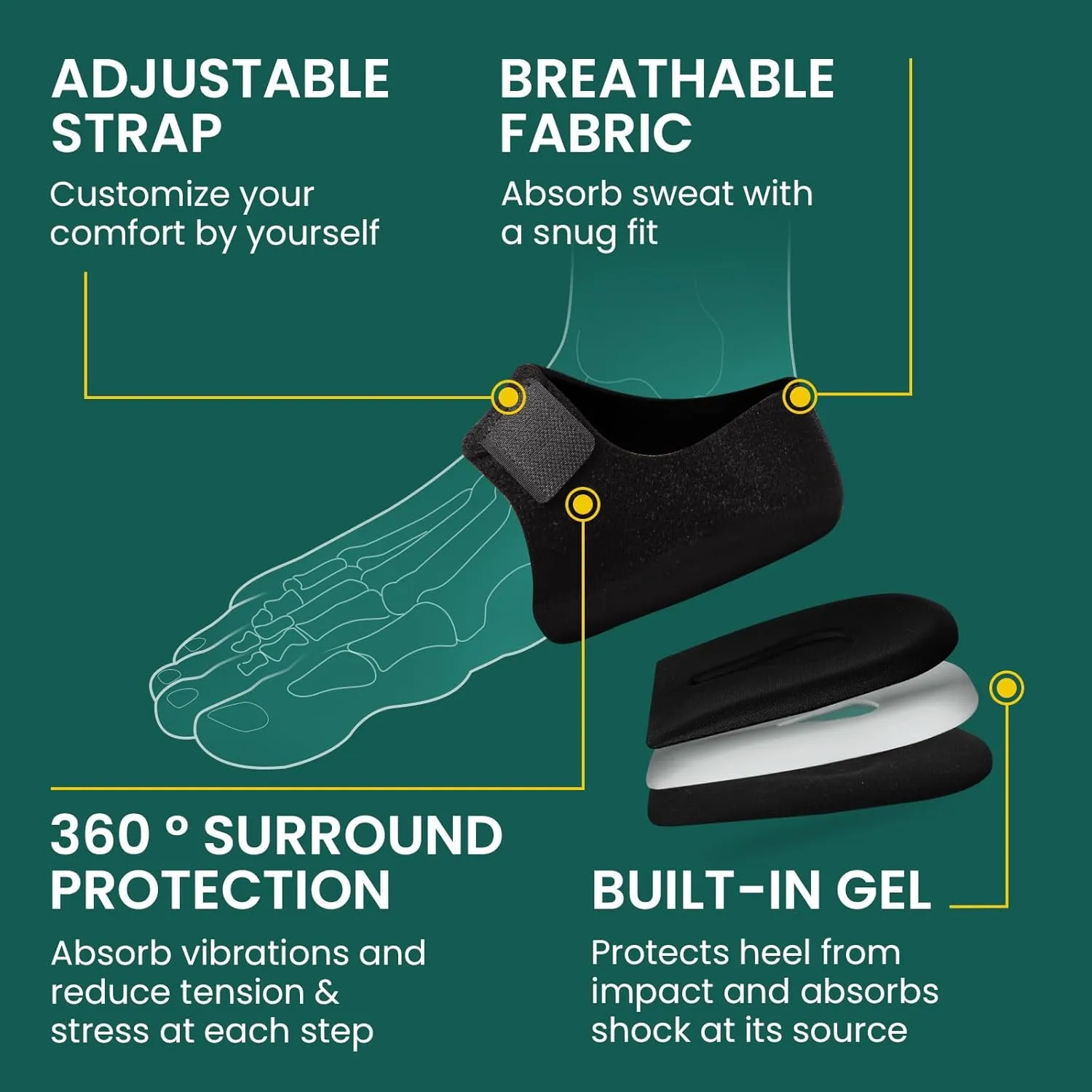 Welnove 2PCS Heel Protectors, Heel Pads, Heel Support for Heel Pain from Plantar Fasciitis - Heel Spur -Tendinitis- Cracked Heels (Women Sizes: 6-14. Men Sizes 7-13-Black)