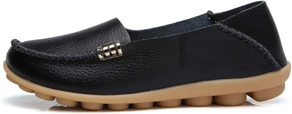 WERWAES Womens Casual Loafers Comfortable Leather Slip on Shoes Fashion Round Toe Moccasins Flats Soft Lightweight Walking Outdoor Loafers
