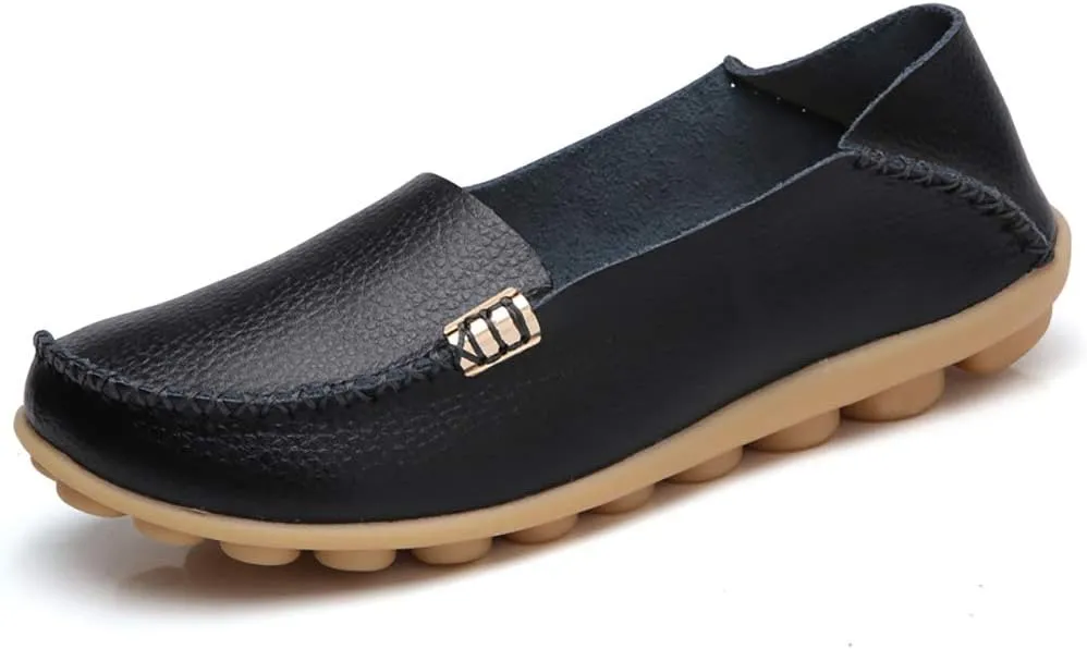 WERWAES Womens Casual Loafers Comfortable Leather Slip on Shoes Fashion Round Toe Moccasins Flats Soft Lightweight Walking Outdoor Loafers