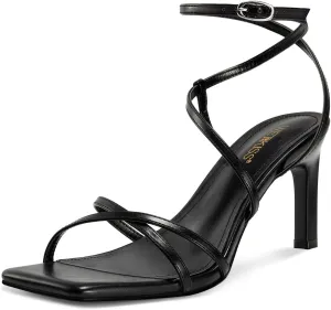 wetkiss Rude Heels for Women Strappy Heels Womens Heeled Sandals Ankle Strap Heel Nude High Heel Sandals Square Toe Open Toe Stiletto Summer Comfortable Prom Dressy Shoes