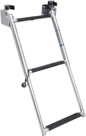 White Water - 3 Step Telescoping Folding Transom Ladder | Marine 304 Stainless Steel Boat Ladder | Rear Entry | Corrosion Resistant Non-Slip Steps | Pontoon Swim Platform Mount | B00363