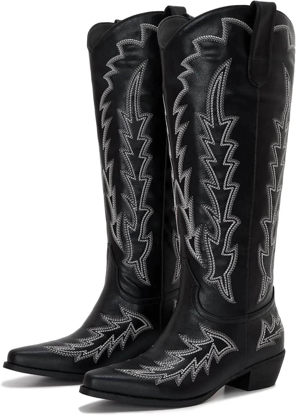 Wide Calf Cowboy Boots Women Plus Size Ladies Cowgirl Boots Knee High Tall Western Style Slip On Pointed Toe Chunky Low Heel