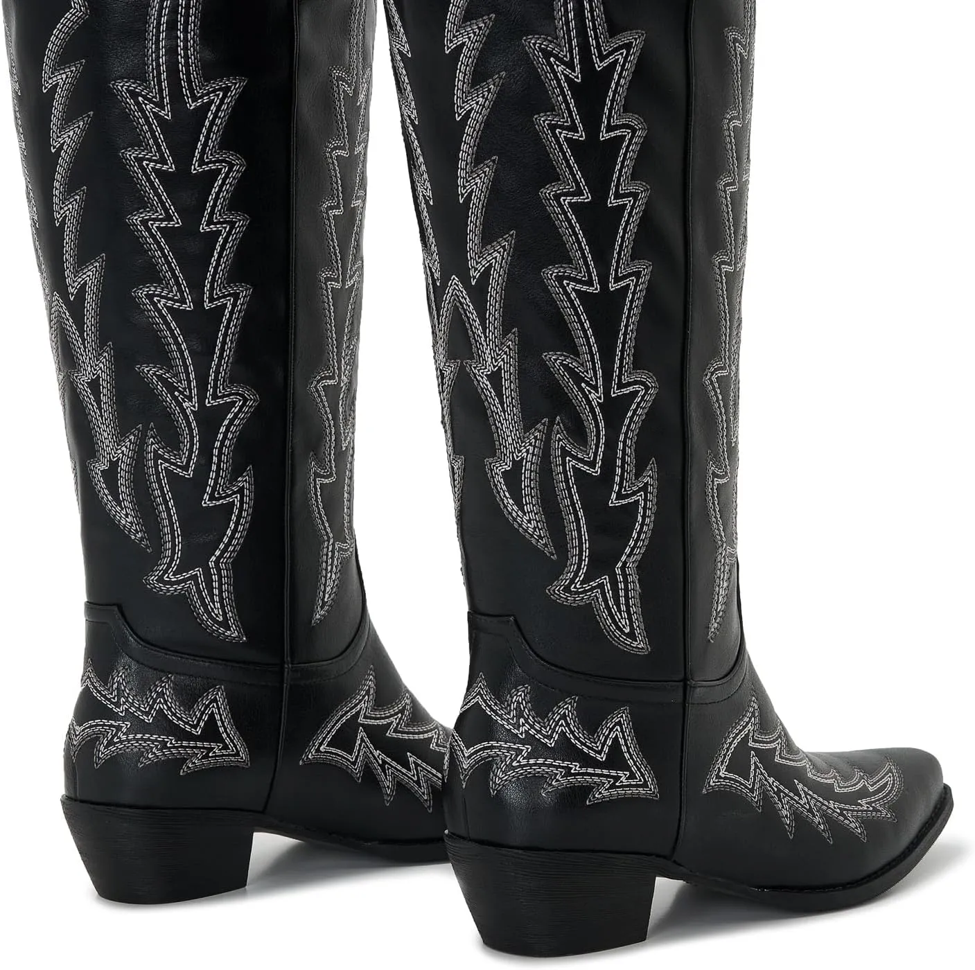 Wide Calf Cowboy Boots Women Plus Size Ladies Cowgirl Boots Knee High Tall Western Style Slip On Pointed Toe Chunky Low Heel