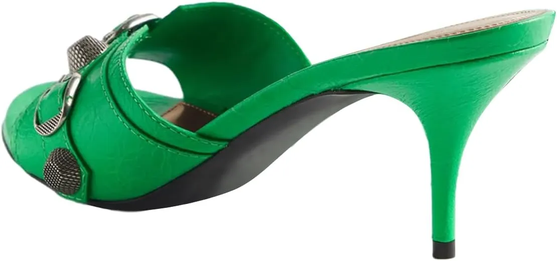 Women Chic Open Toe Mid Heel Buckle Studded Mules Slip On Summer Casual Party Dress Fashion Shoes Size 4-16 US