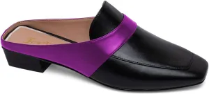 Women Luxury Leather Mules, Closed Square Toe Loafer, Med Chunky Heel Backless Mule Sandals, Lightweight Slip on Slingback Walking Shoes for Ladies, Elegant Dress Casual Slippers, Full Size 4-16 M US