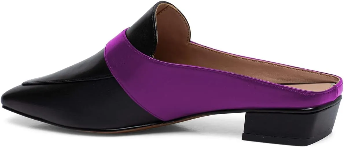 Women Luxury Leather Mules, Closed Square Toe Loafer, Med Chunky Heel Backless Mule Sandals, Lightweight Slip on Slingback Walking Shoes for Ladies, Elegant Dress Casual Slippers, Full Size 4-16 M US