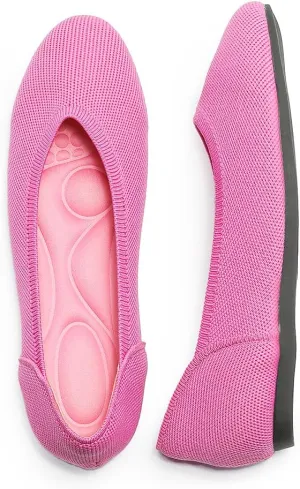 Women's Ballet Flat Knit Round Toe Slip On Walking Comfort Flexible Soft Shoes for Woman Low Wedge