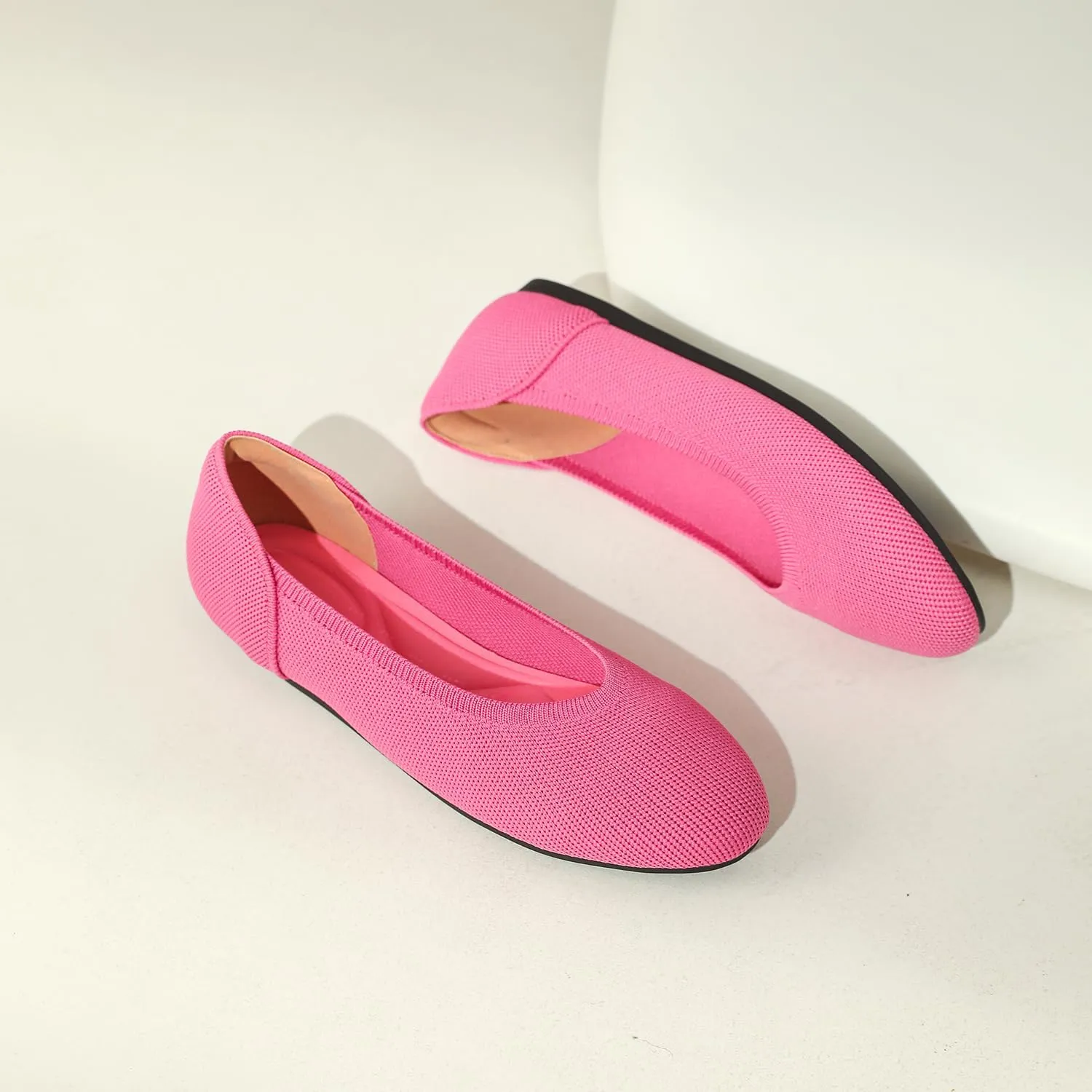 Women's Ballet Flat Knit Round Toe Slip On Walking Comfort Flexible Soft Shoes for Woman Low Wedge