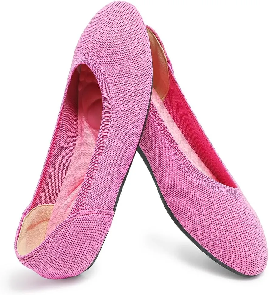 Women's Ballet Flat Knit Round Toe Slip On Walking Comfort Flexible Soft Shoes for Woman Low Wedge