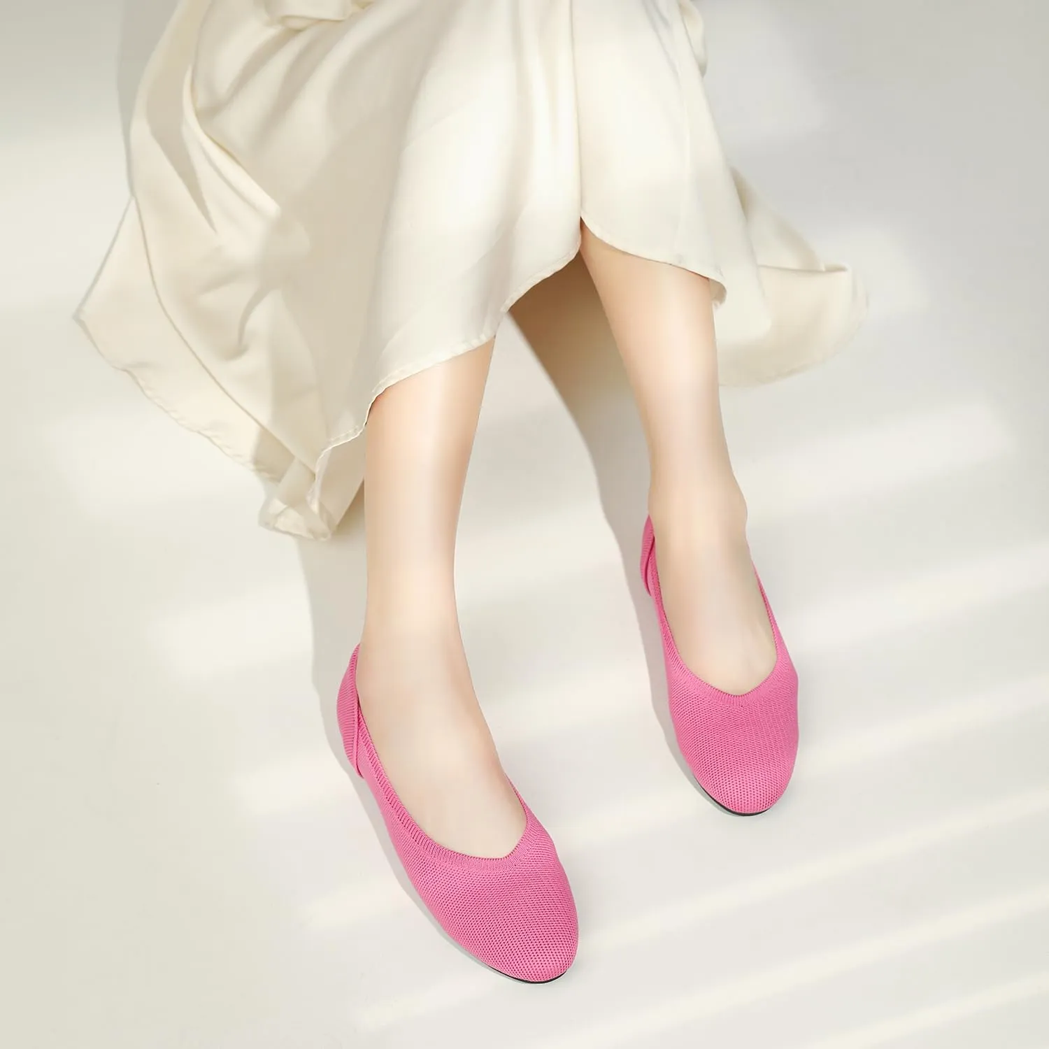 Women's Ballet Flat Knit Round Toe Slip On Walking Comfort Flexible Soft Shoes for Woman Low Wedge