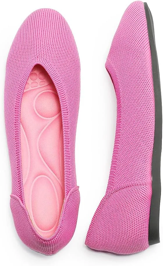 Women's Ballet Flat Knit Round Toe Slip On Walking Comfort Flexible Soft Shoes for Woman Low Wedge