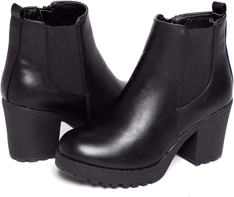 Women’s Block Chunky Heel Ankle Booties Slip on Platform Boots Zipper up High Heel Chelsea Boots