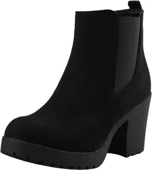 Women’s Block Chunky Heel Ankle Booties Slip on Platform Boots Zipper up High Heel Chelsea Boots