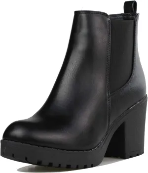 Women’s Block Chunky Heel Ankle Booties Slip on Platform Boots Zipper up High Heel Chelsea Boots