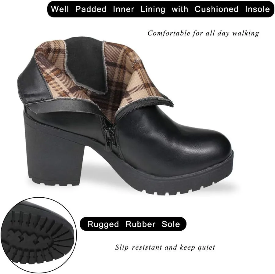 Women’s Block Chunky Heel Ankle Booties Slip on Platform Boots Zipper up High Heel Chelsea Boots