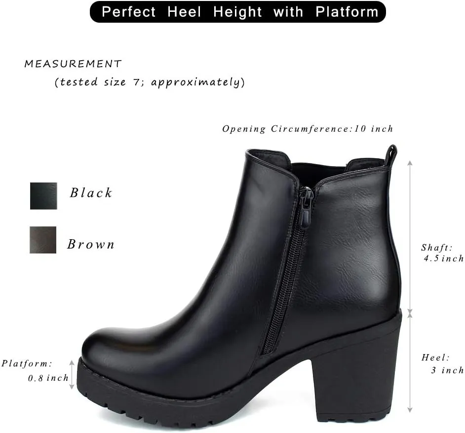 Women’s Block Chunky Heel Ankle Booties Slip on Platform Boots Zipper up High Heel Chelsea Boots