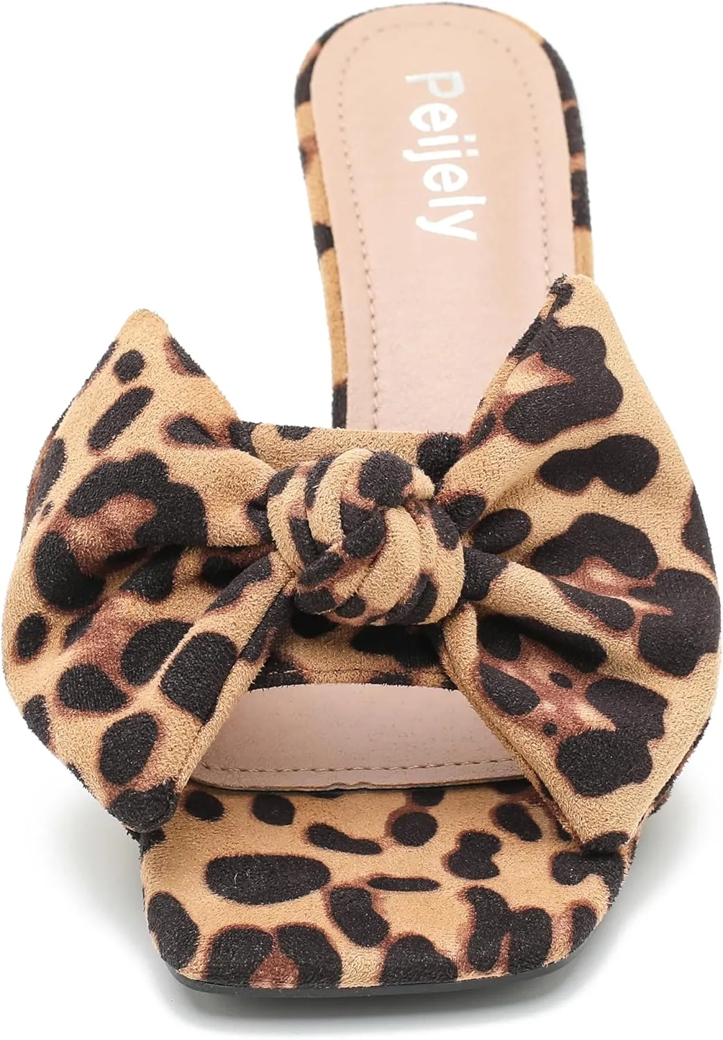 Women's Bow Sandal Mid High Kitten Heel Slip on Square Toe Mule Heels