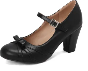Womens Chic Bow Mary Jane Shoes Round Toe Chunky High Heels Kawaii Lolita Shoes Platform Pumps