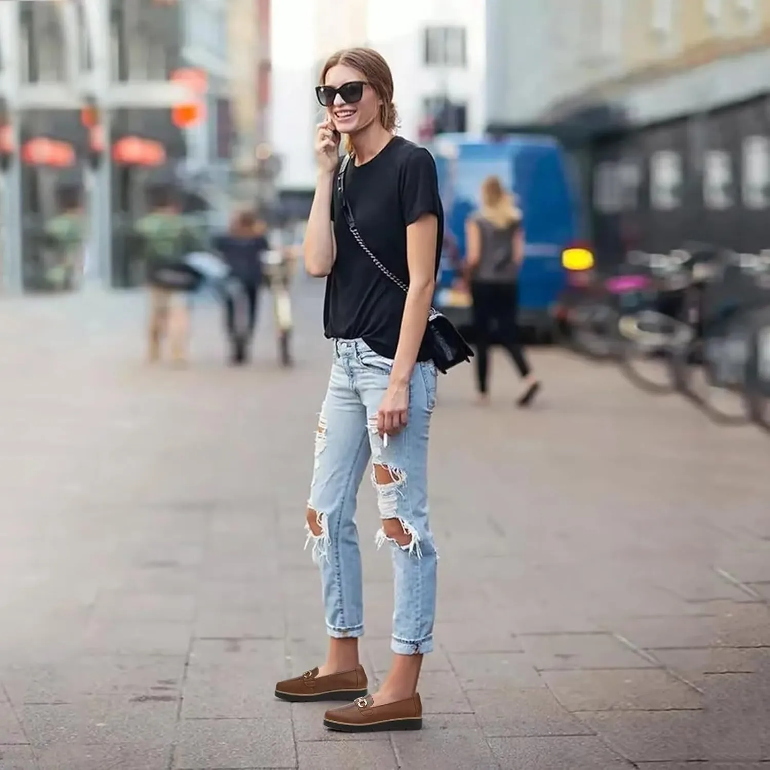 Women's Classic Comfort Leather Loafers Cute Slip-Ons Casual Dress Shoes Lightweight Walking Flats Everyday Work Shoes