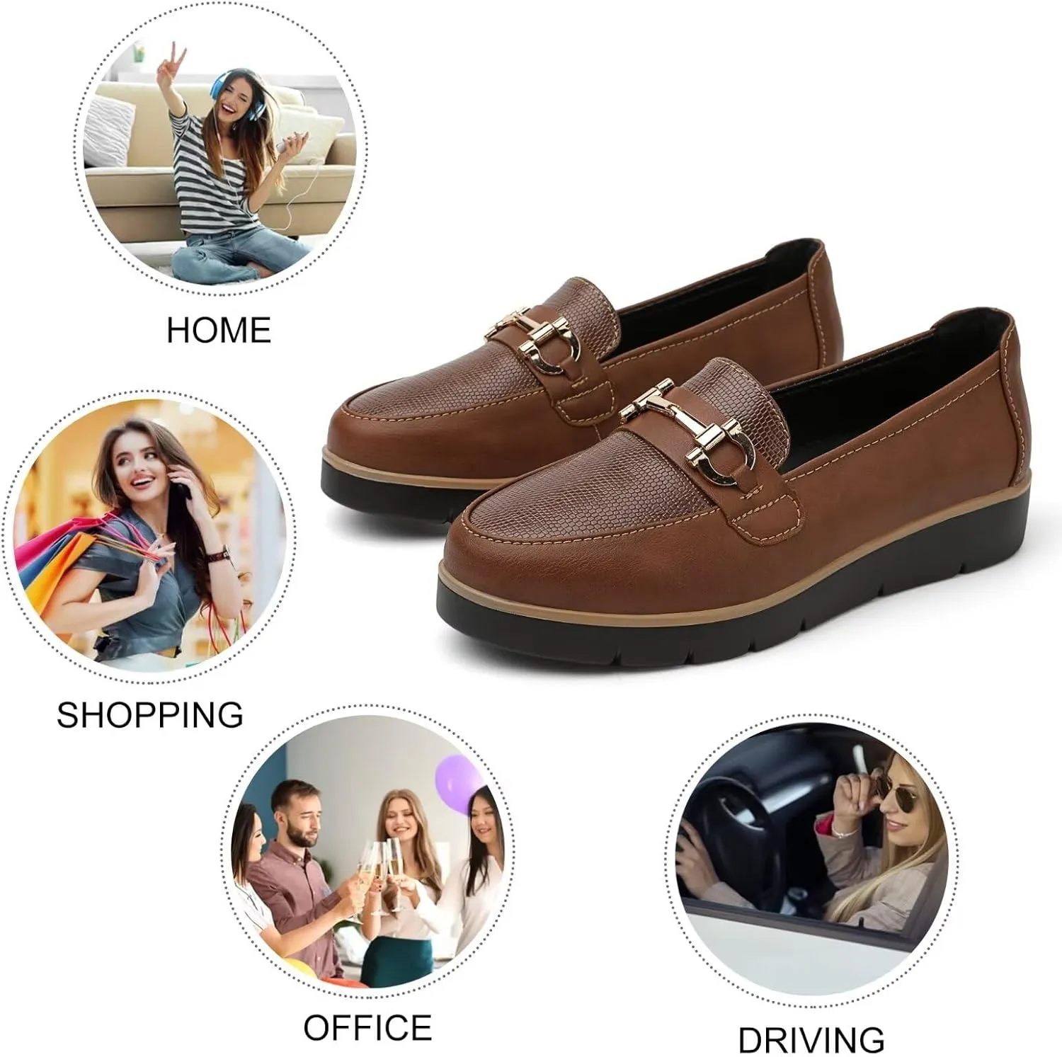 Women's Classic Comfort Leather Loafers Cute Slip-Ons Casual Dress Shoes Lightweight Walking Flats Everyday Work Shoes
