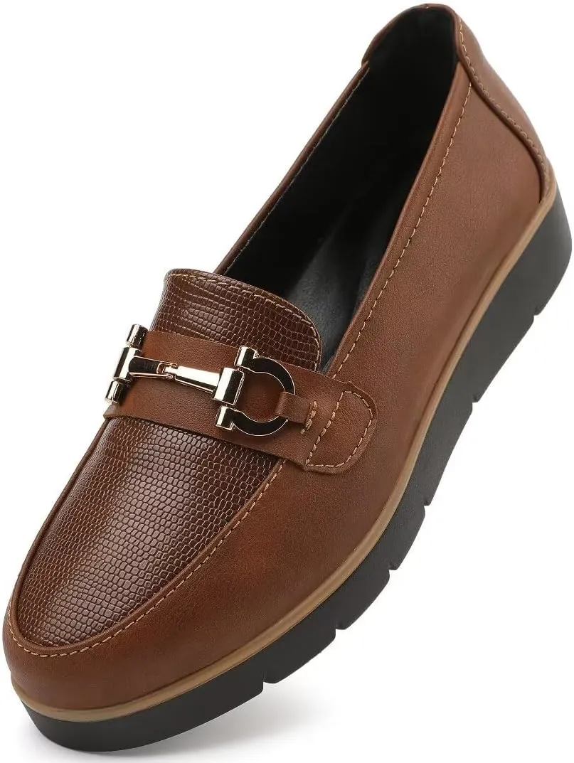 Women's Classic Comfort Leather Loafers Cute Slip-Ons Casual Dress Shoes Lightweight Walking Flats Everyday Work Shoes