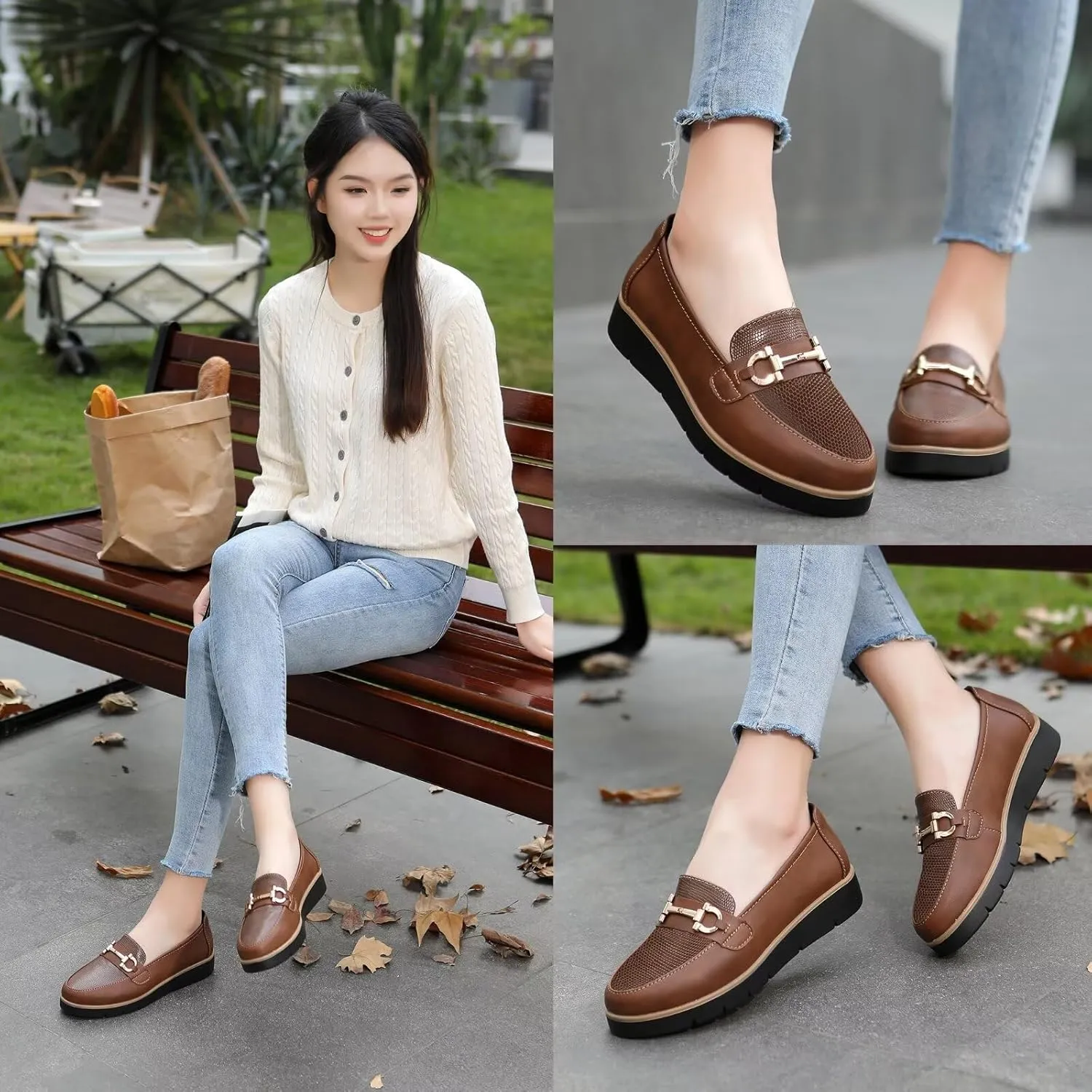 Women's Classic Comfort Leather Loafers Cute Slip-Ons Casual Dress Shoes Lightweight Walking Flats Everyday Work Shoes