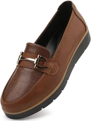 Women's Classic Comfort Leather Loafers Cute Slip-Ons Casual Dress Shoes Lightweight Walking Flats Everyday Work Shoes