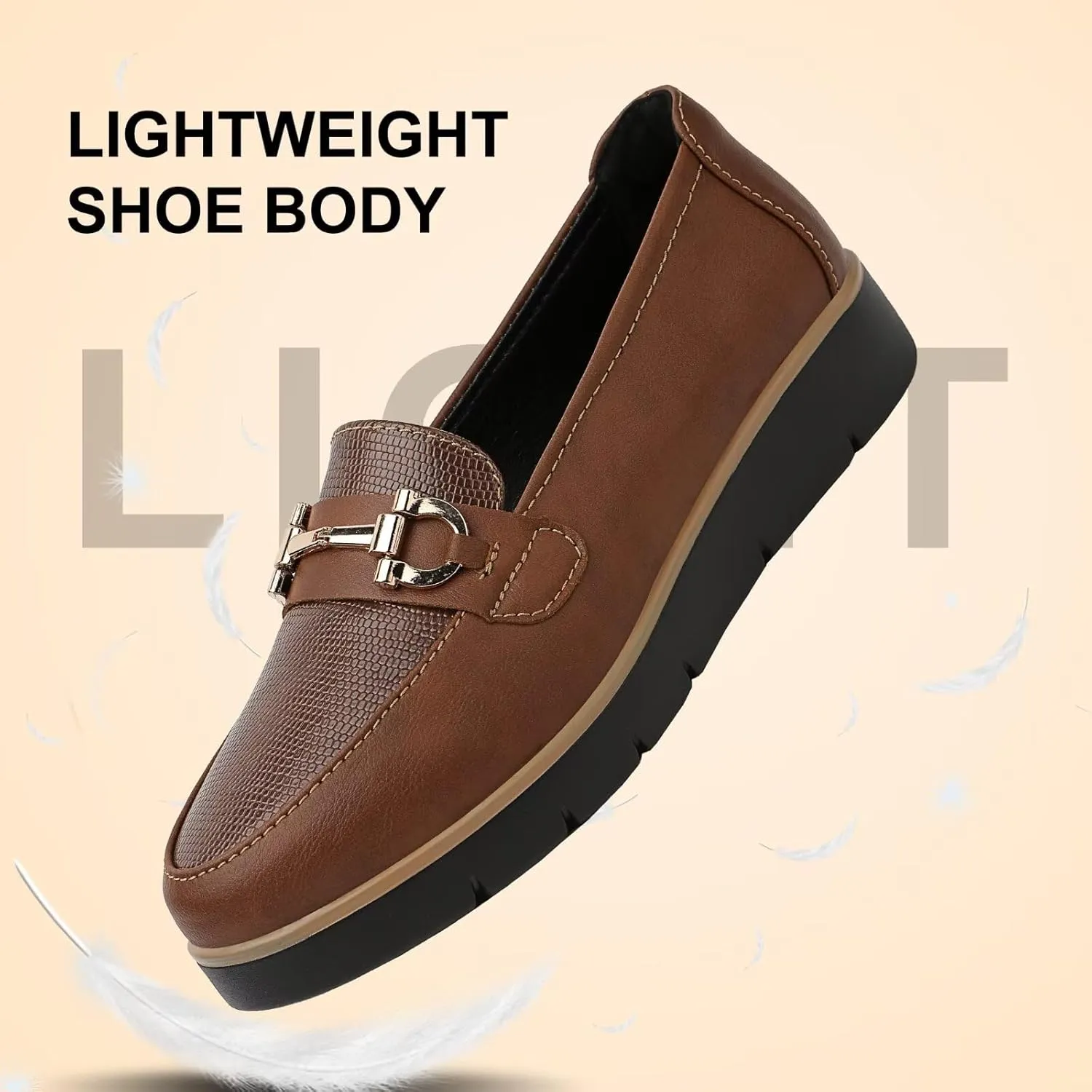 Women's Classic Comfort Leather Loafers Cute Slip-Ons Casual Dress Shoes Lightweight Walking Flats Everyday Work Shoes