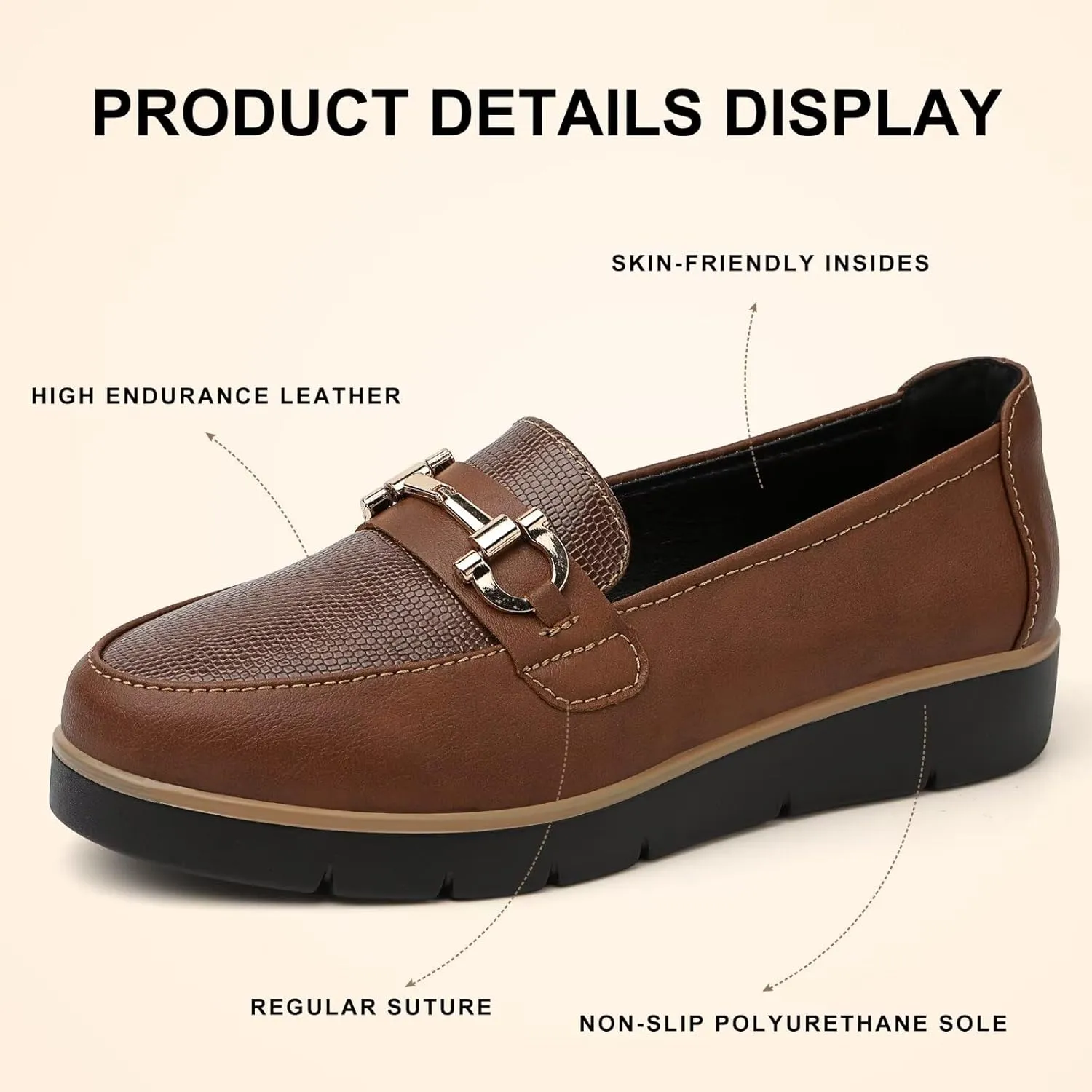Women's Classic Comfort Leather Loafers Cute Slip-Ons Casual Dress Shoes Lightweight Walking Flats Everyday Work Shoes
