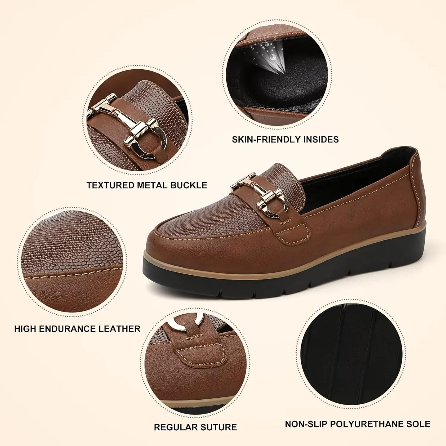 Women's Classic Comfort Leather Loafers Cute Slip-Ons Casual Dress Shoes Lightweight Walking Flats Everyday Work Shoes