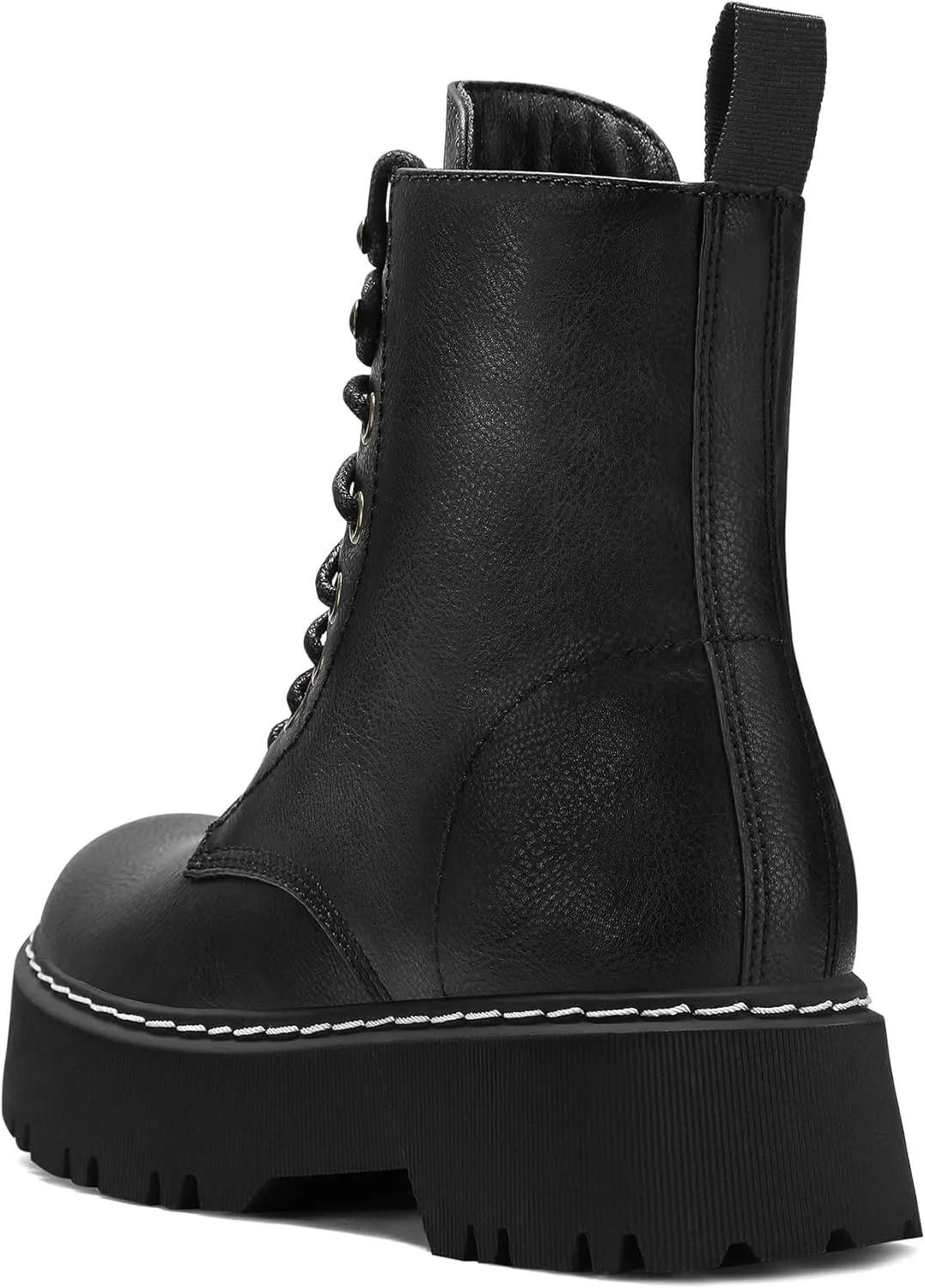Women's Combat Ankle Boots Lace up Platform Lug Sole Chunky Low Heel Booties with Side Zipper
