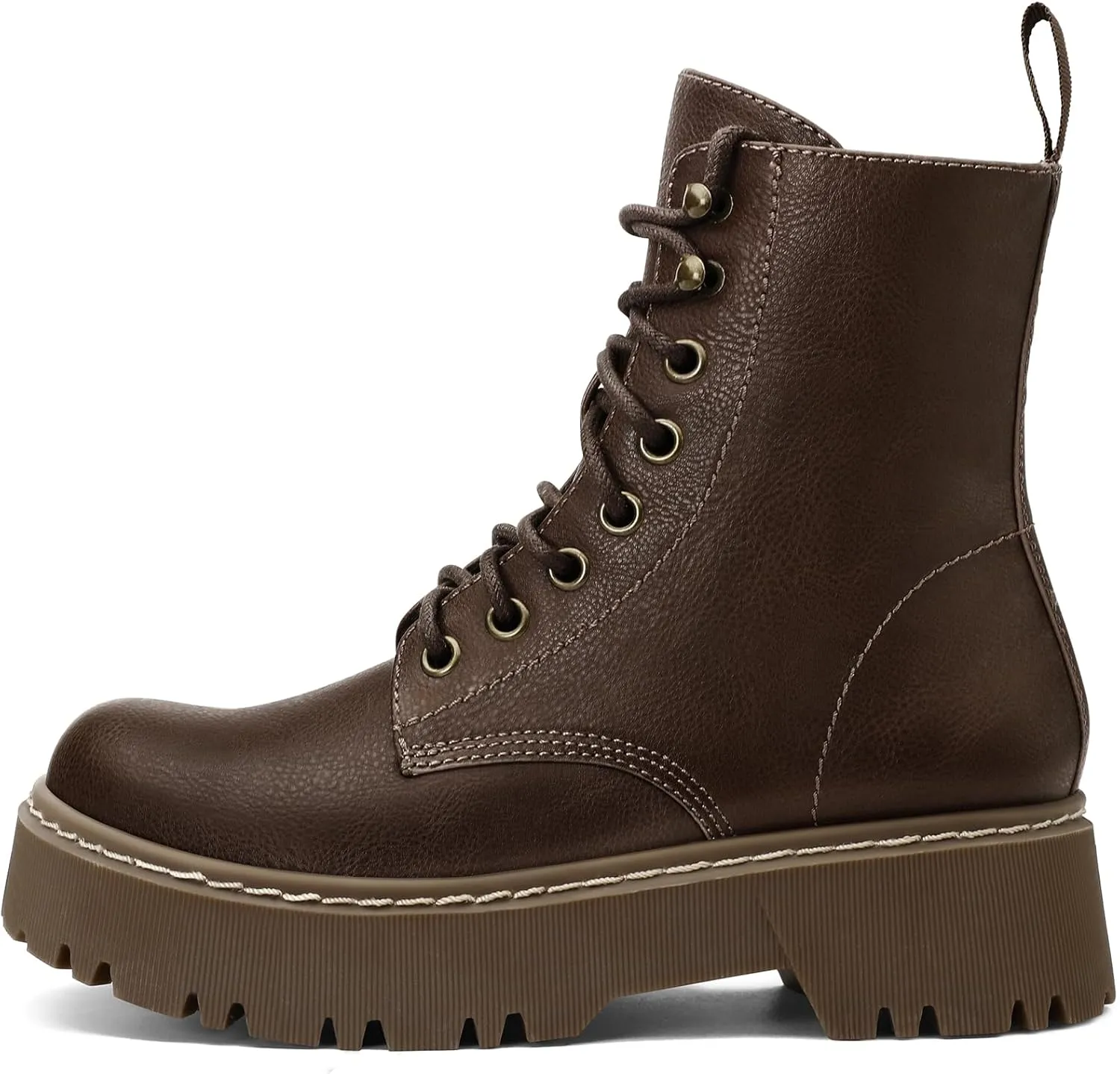 Women's Combat Ankle Boots Lace up Platform Lug Sole Chunky Low Heel Booties with Side Zipper