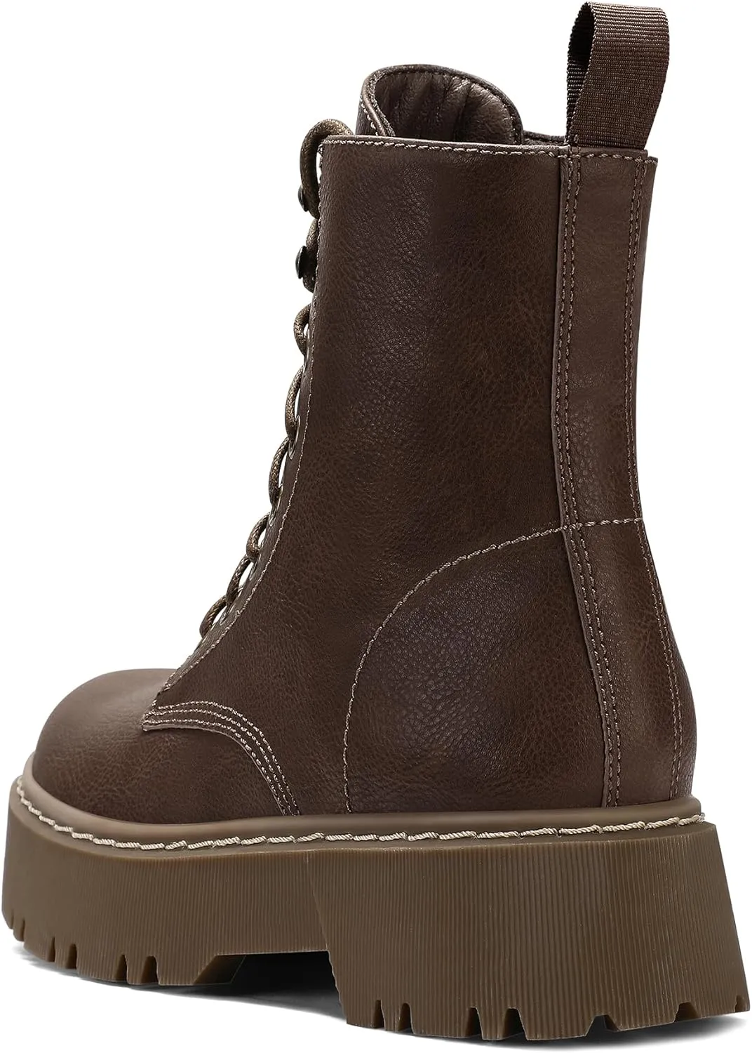 Women's Combat Ankle Boots Lace up Platform Lug Sole Chunky Low Heel Booties with Side Zipper
