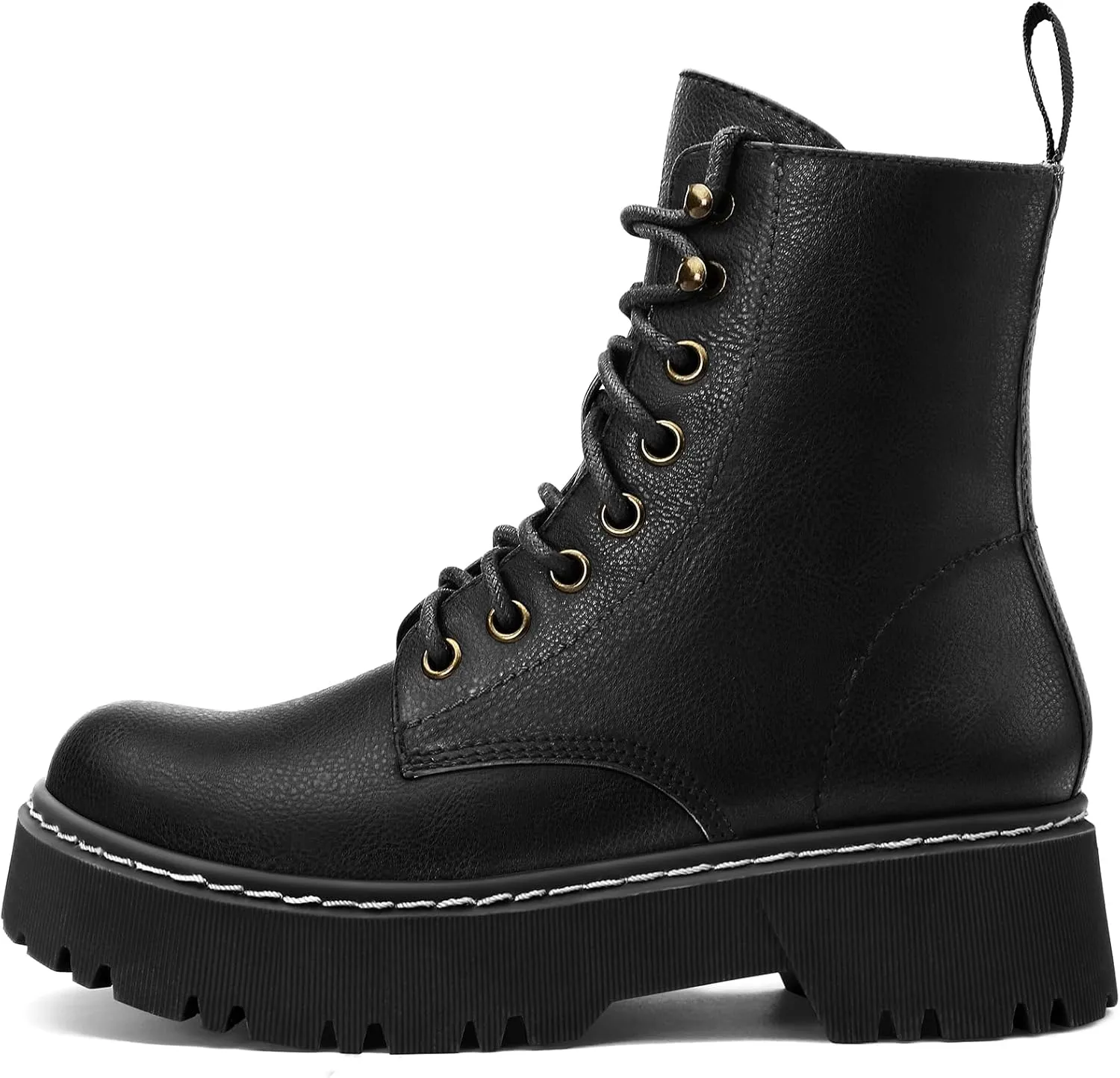 Women's Combat Ankle Boots Lace up Platform Lug Sole Chunky Low Heel Booties with Side Zipper