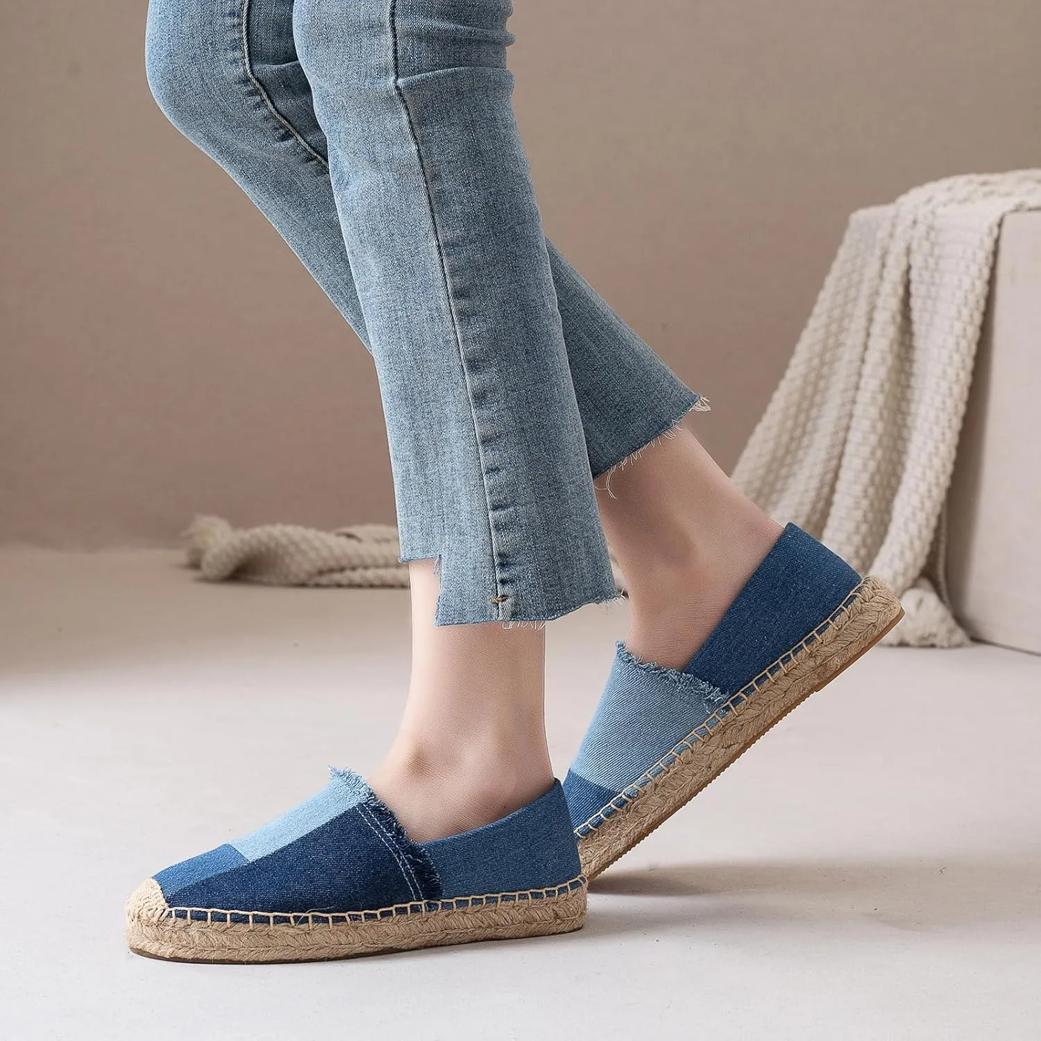 Women's Flat Espadrilles - Soft Women Sneakers Handcrafted Canvas Espadrille Fashion Simple Design Non-Slip Sole Suitable for Summer,Spring,Autumn