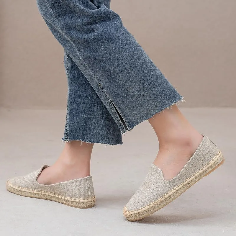 Women's Flat Espadrilles - Soft Women Sneakers Handcrafted Canvas Espadrille Fashion Simple Design Non-Slip Sole Suitable for Summer,Spring,Autumn
