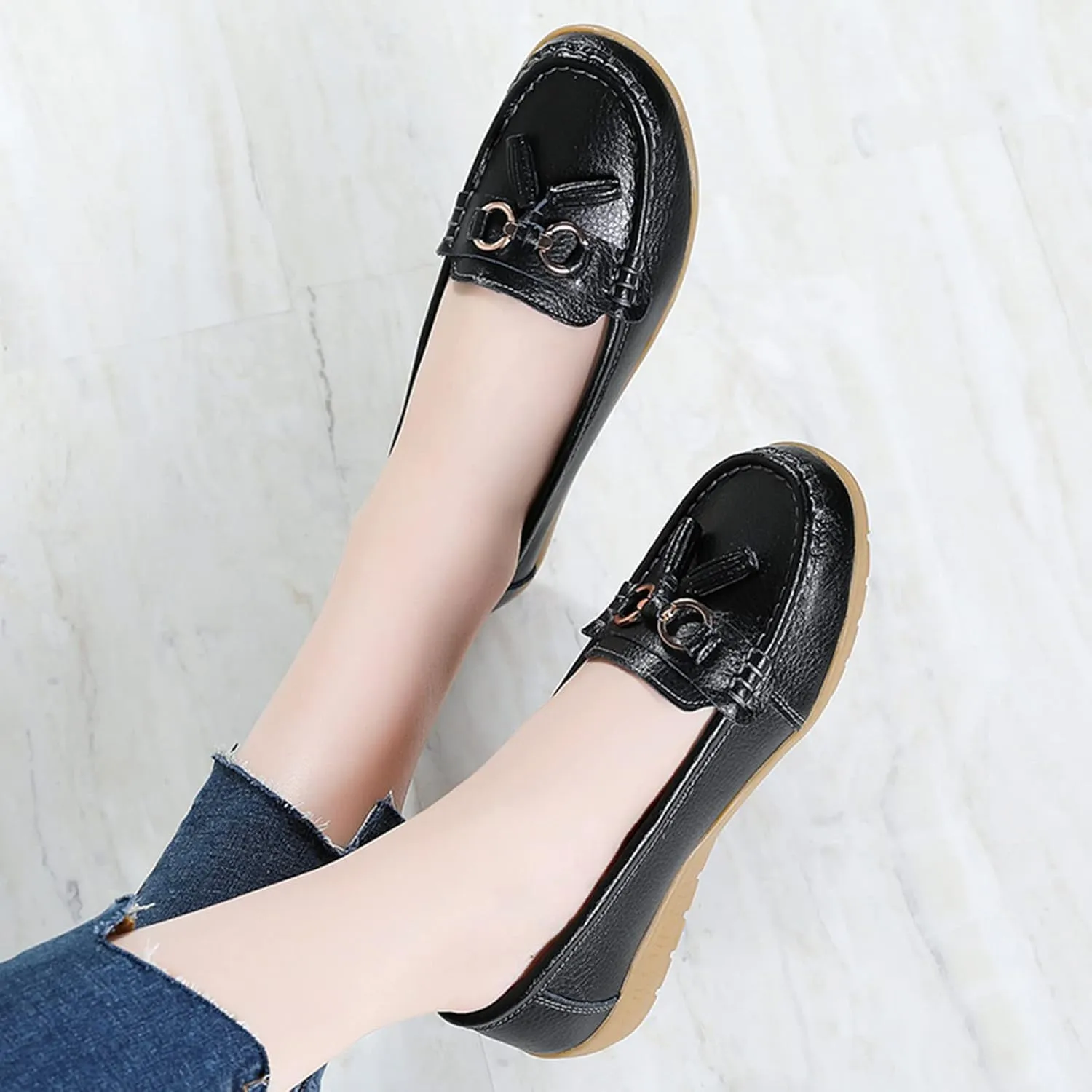 Women's Flats Shoes Womens Walking Flat Loafer Slip On Leather Loafer Comfortable Flat Shoes Comfortable Soft Slip On