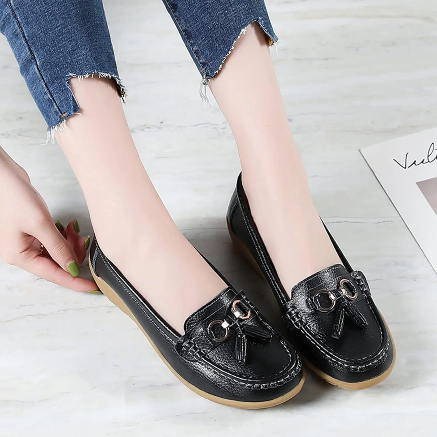 Women's Flats Shoes Womens Walking Flat Loafer Slip On Leather Loafer Comfortable Flat Shoes Comfortable Soft Slip On