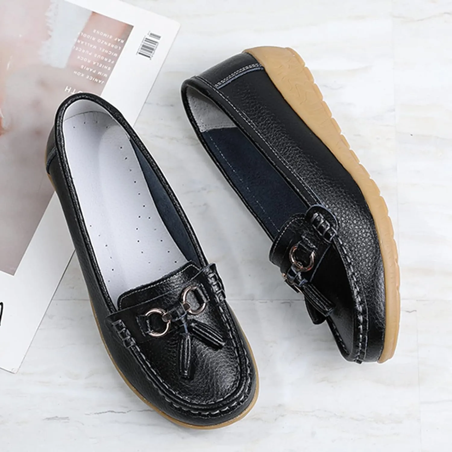 Women's Flats Shoes Womens Walking Flat Loafer Slip On Leather Loafer Comfortable Flat Shoes Comfortable Soft Slip On
