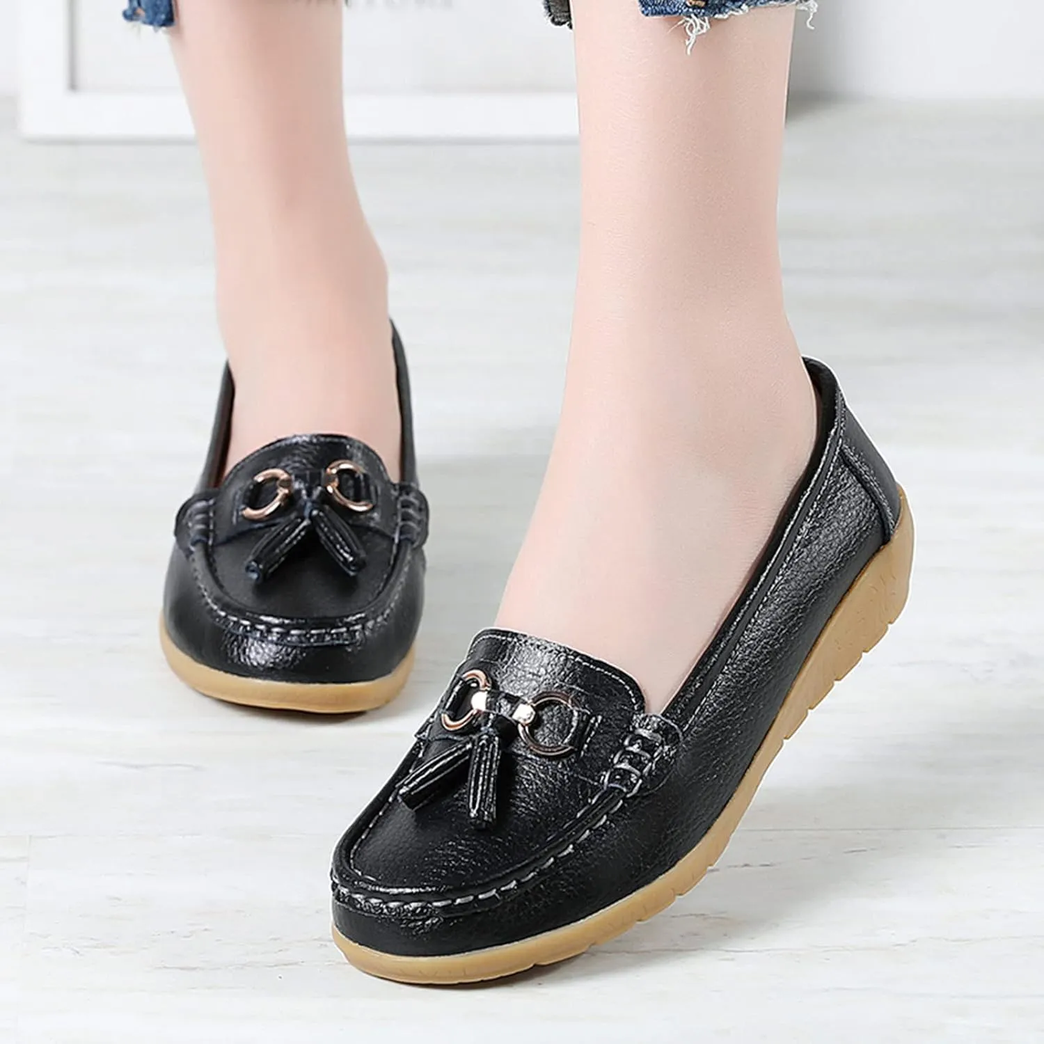Women's Flats Shoes Womens Walking Flat Loafer Slip On Leather Loafer Comfortable Flat Shoes Comfortable Soft Slip On