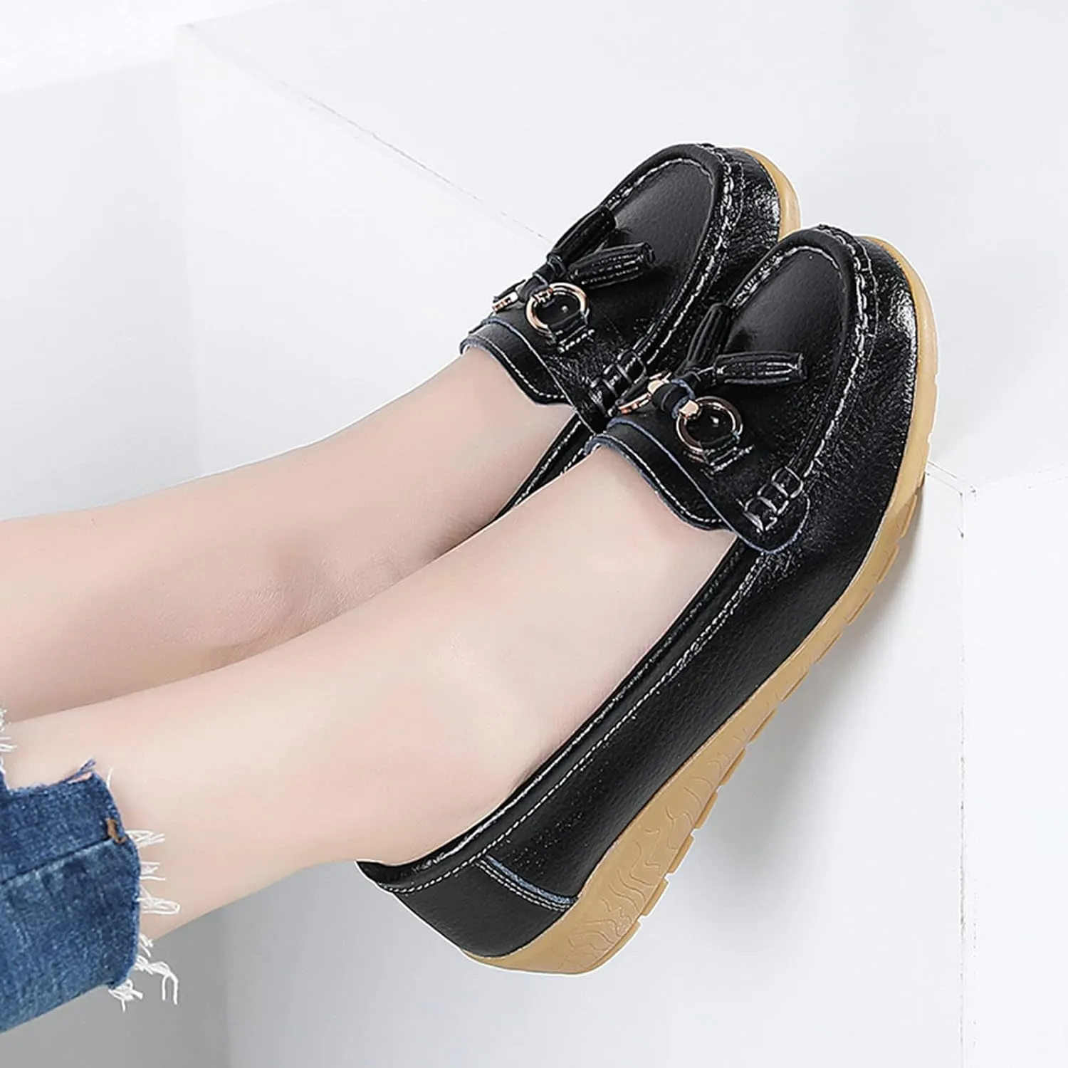 Women's Flats Shoes Womens Walking Flat Loafer Slip On Leather Loafer Comfortable Flat Shoes Comfortable Soft Slip On