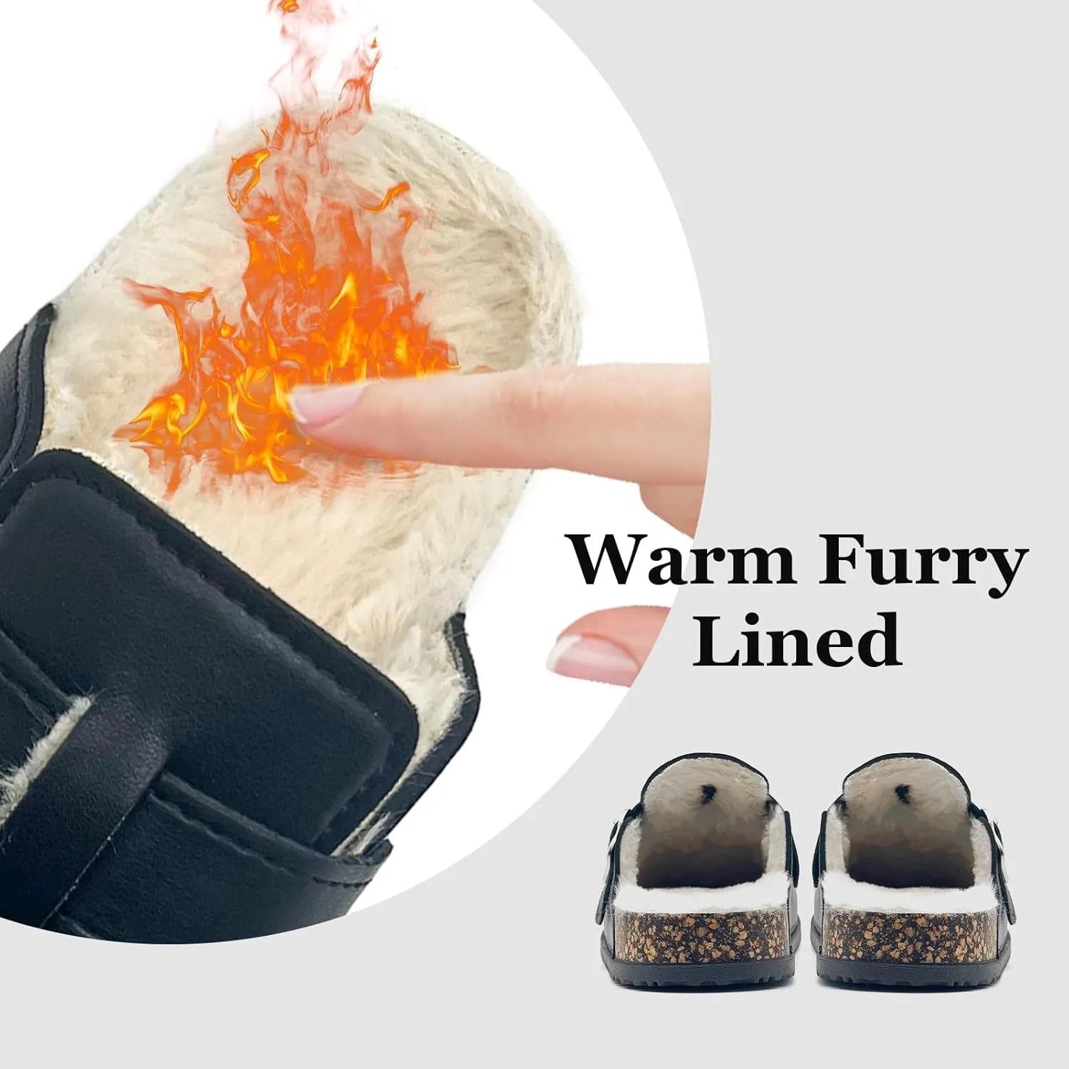 Womens Fuzzy Platform Clogs Men’s Cork Footbed Mules Clog Slip On Fur Lined Potato Shoes Classic Comfort Nursing Clogs