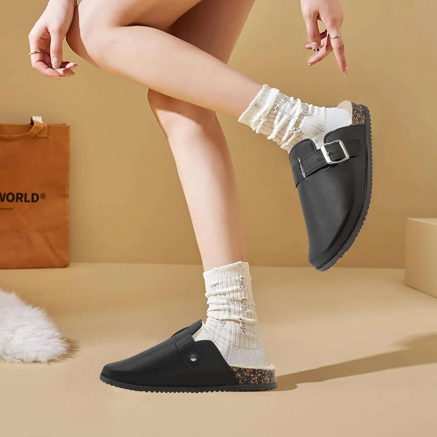 Womens Fuzzy Platform Clogs Men’s Cork Footbed Mules Clog Slip On Fur Lined Potato Shoes Classic Comfort Nursing Clogs