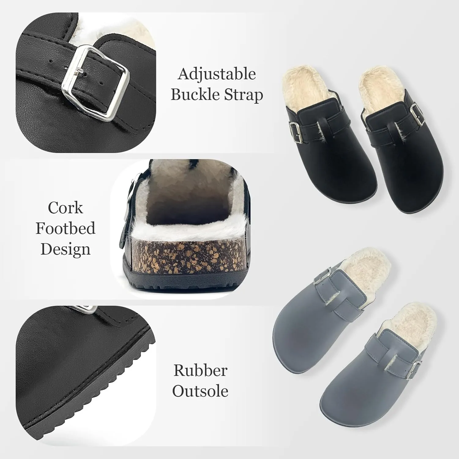 Womens Fuzzy Platform Clogs Men’s Cork Footbed Mules Clog Slip On Fur Lined Potato Shoes Classic Comfort Nursing Clogs