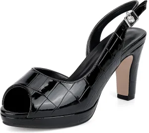 Women's Heels: High Block Platform Heel, Closed Round Toe Ankle Strap Mary Jane Buckle Party Dress Shoes