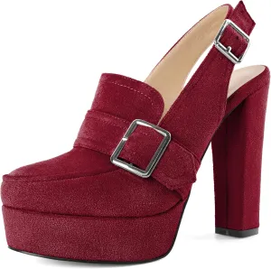 Women's High Heel Loafers Platform Pumps Round Toe Heels Chunky Heel Pumps Stylish Comfortable 4.8 Inch Slingback Heels