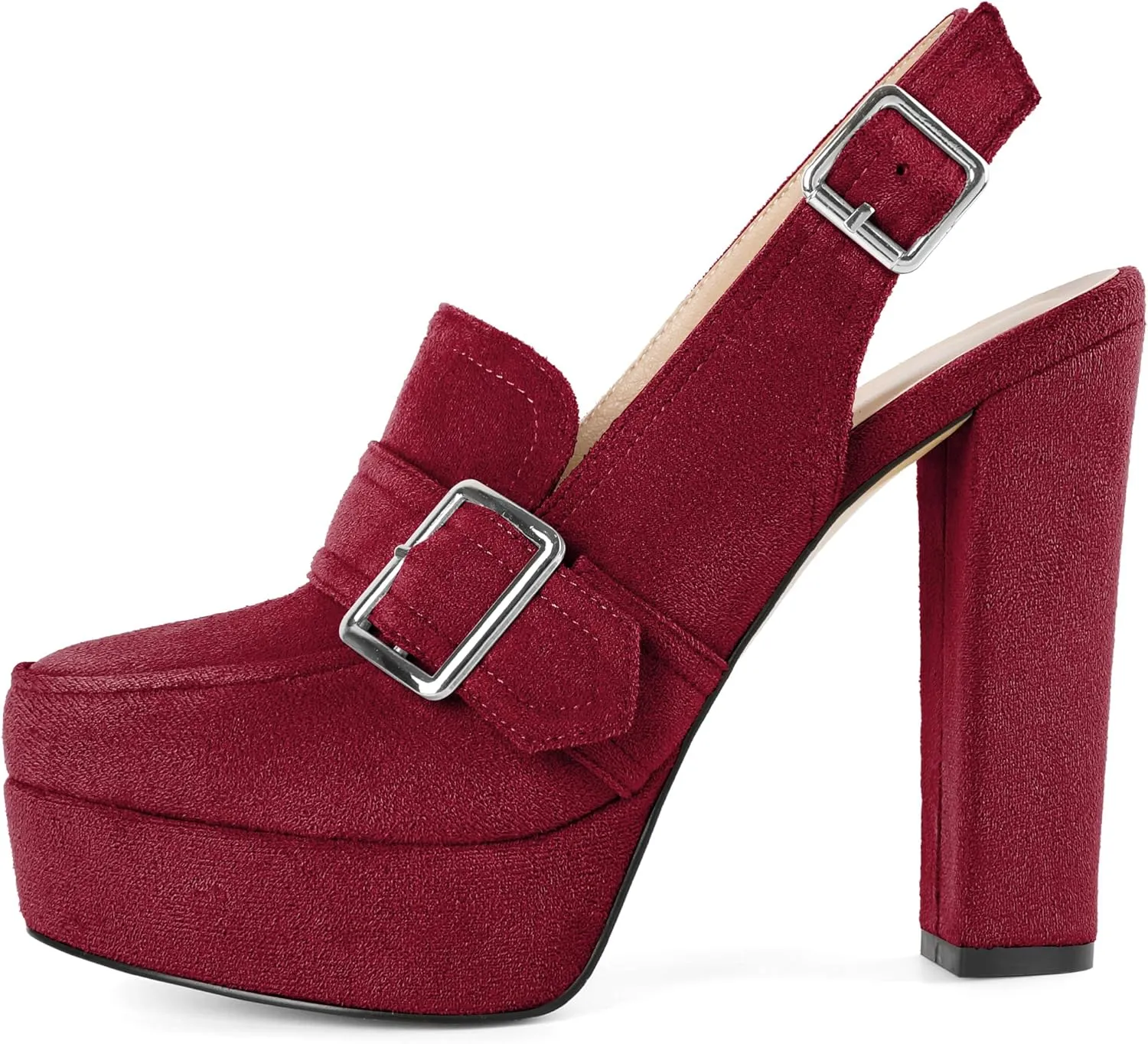 Women's High Heel Loafers Platform Pumps Round Toe Heels Chunky Heel Pumps Stylish Comfortable 4.8 Inch Slingback Heels