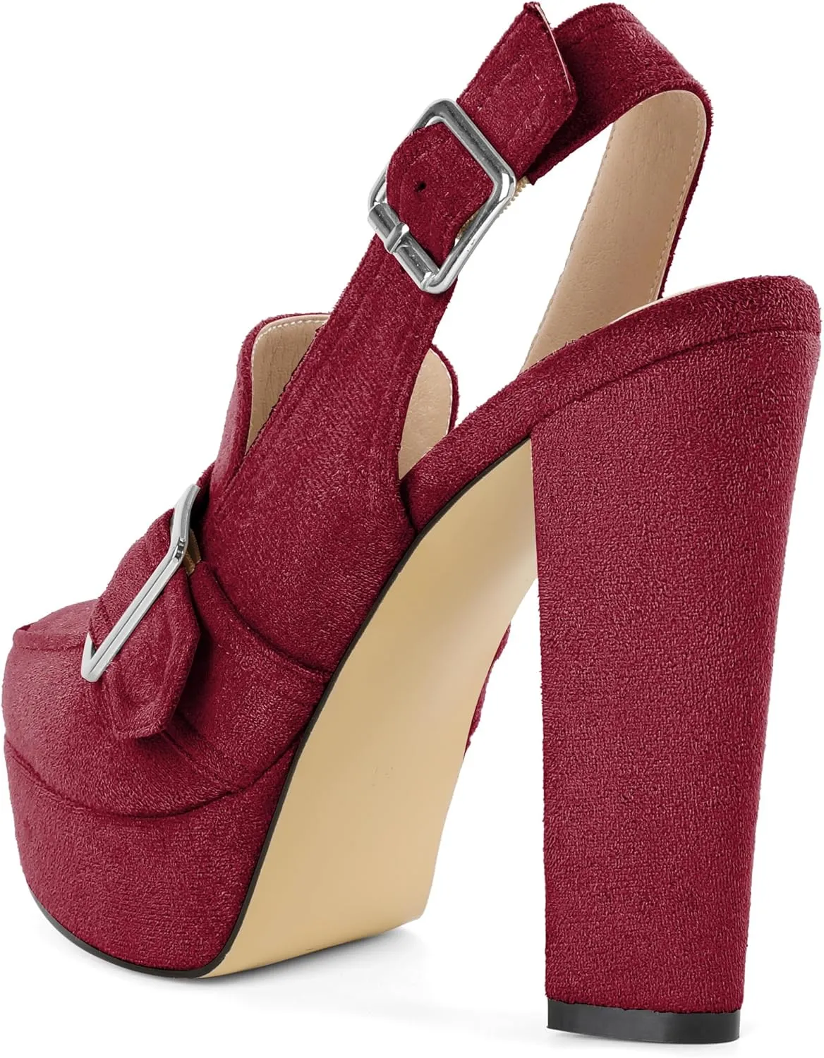 Women's High Heel Loafers Platform Pumps Round Toe Heels Chunky Heel Pumps Stylish Comfortable 4.8 Inch Slingback Heels