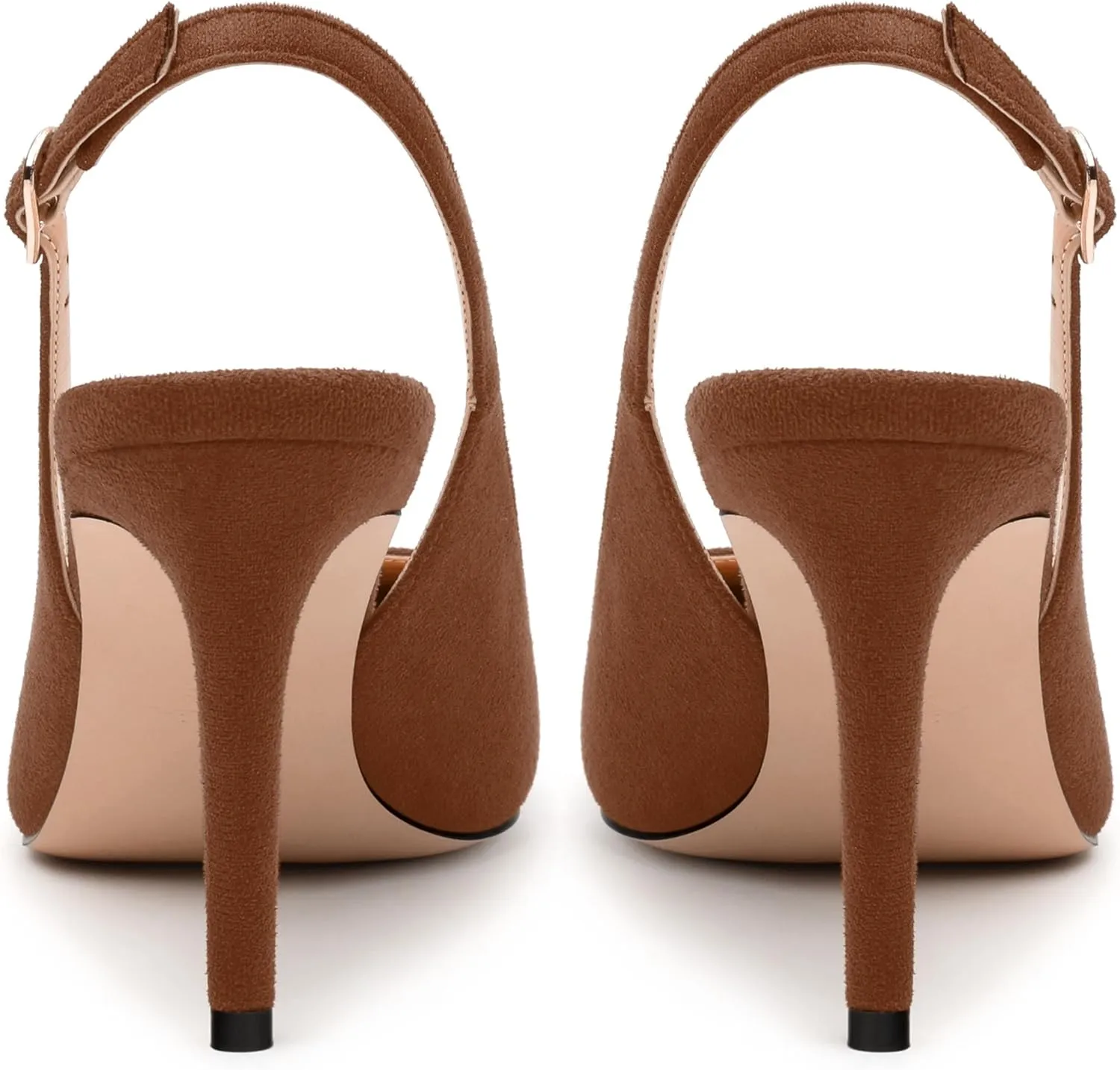 Womens High Heels Fashion Pointed Toe Buckle Slingback Pumps Solid Suede Shoes for Women