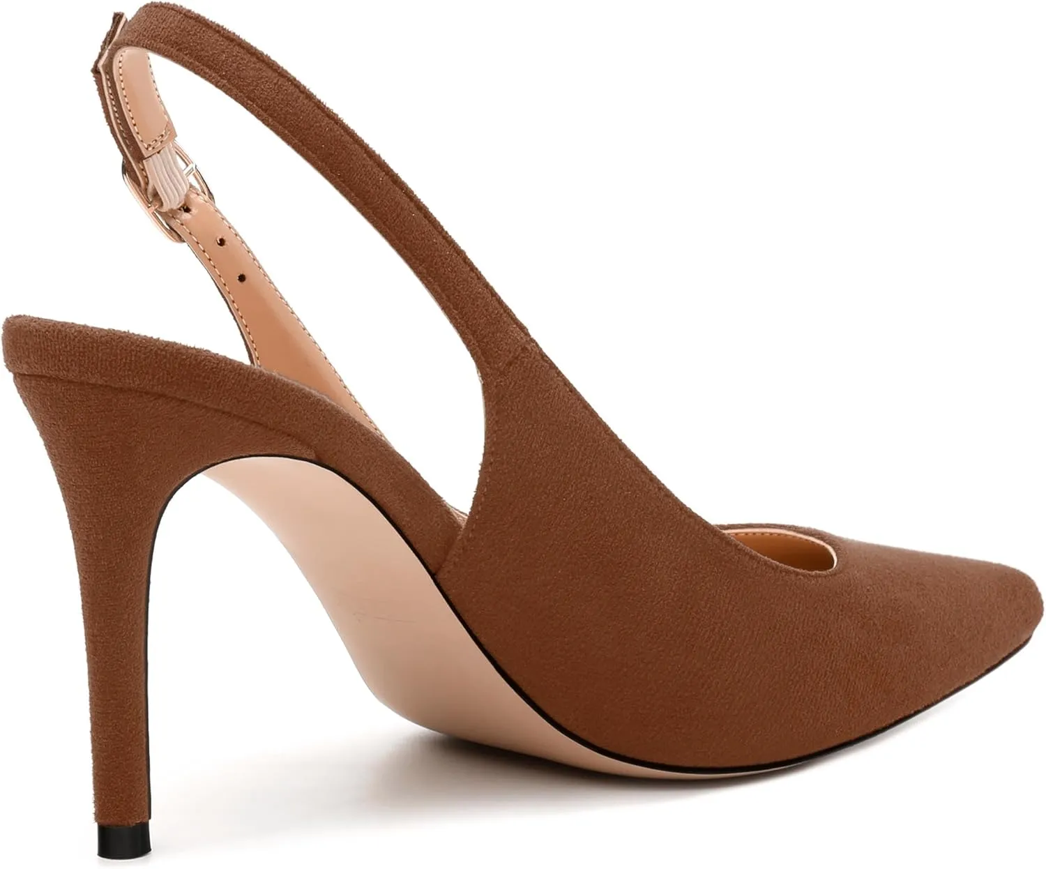 Womens High Heels Fashion Pointed Toe Buckle Slingback Pumps Solid Suede Shoes for Women